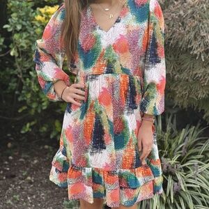 Print Bubble Sleeves Dress